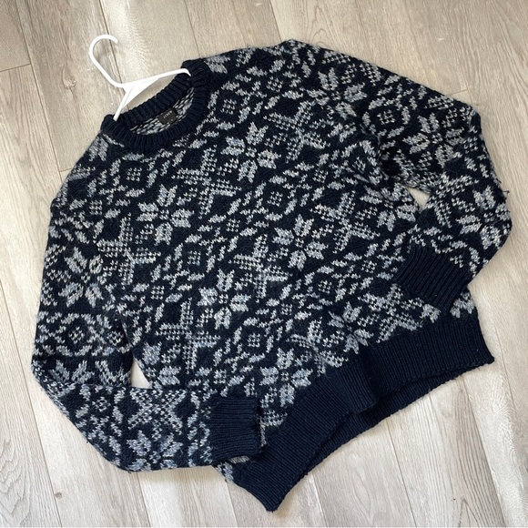 J.Crew Wool Sweater alpaca snowflake knit mens Navy Blue (large) holiday classic